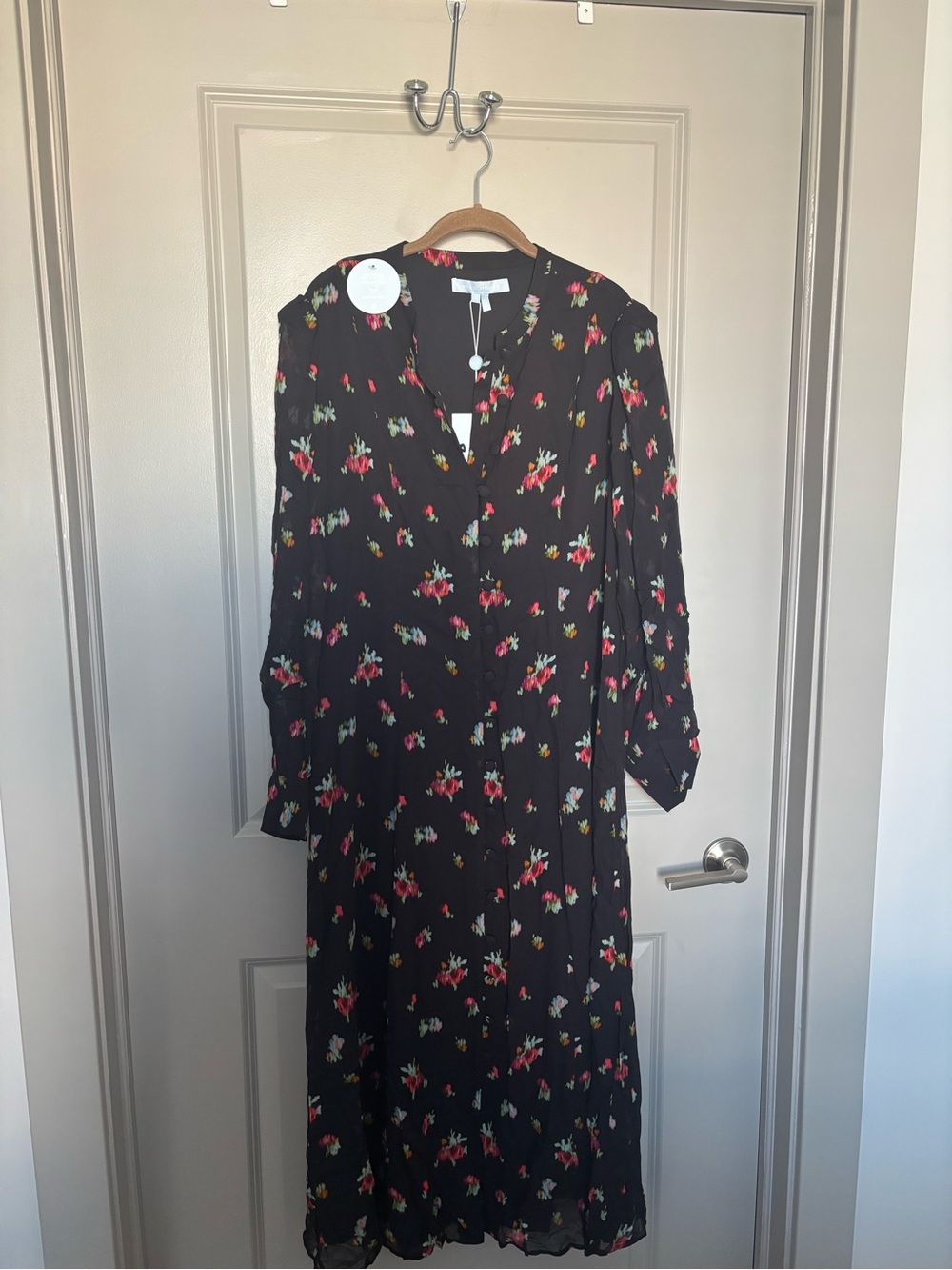 NWT Hill House Home Floral Button-Front Midi Dress in Black